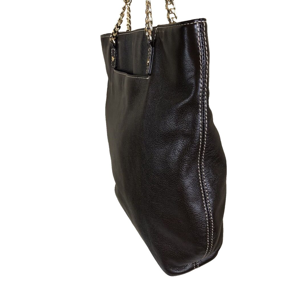 Michael Kors Brown Leather Hand Bag Chain Link & Leather Dual Shoulder Straps‎ - Picture 3 of 16